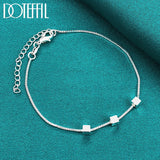 925 Silver Box Chain Pendant Bracelet 4mm Square for Women Wedding Engagement