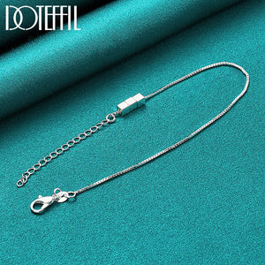 925 Silver Box Chain Pendant Bracelet 4mm Square for Women Wedding Engagement