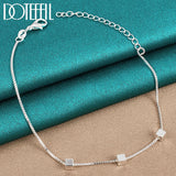 925 Silver Box Chain Pendant Bracelet 4mm Square for Women Wedding Engagement