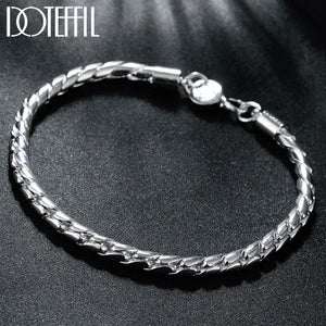 925 Silver Bracelet 4mm Snake Chain Screw European Charm DIY Jewelry