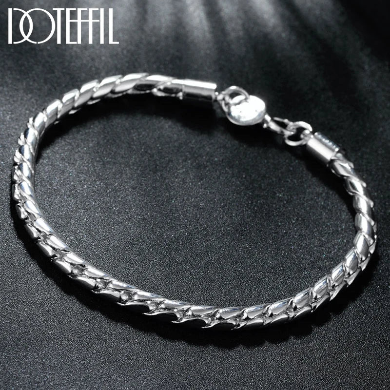 925 Silver Bracelet 4mm Snake Chain Screw European Charm DIY Jewelry