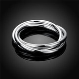 925 Silver Bracelet Bangle Three Lines Smooth High Solid Jewelry