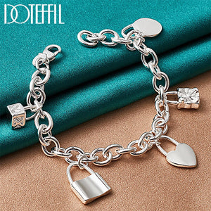 925 Silver Bracelet Heart/Circle/Square Lock Bangles For Woman Man