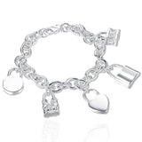 925 Silver Heart/Circle/Square Lock Bracelet Bangle Jewelry