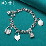 925 Silver Heart/Circle/Square Lock Bracelet Bangle Jewelry