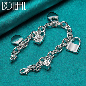 925 Silver Bracelet Heart/Circle/Square Lock Bangles For Woman Man