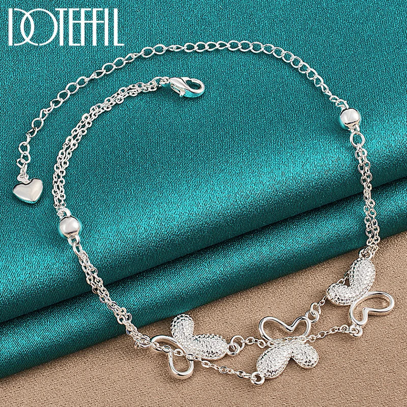 925 Silver Butterfly Heart Chain Bracelet Charm Wedding Jewelry