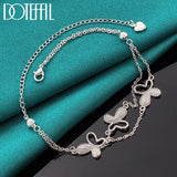 925 Silver Butterfly Heart Bead Chain Bracelet Party Jewelry