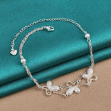 925 Silver Butterfly Heart Chain Bracelet Charm Wedding Jewelry