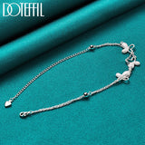 925 Silver Butterfly Heart Bead Chain Bracelet Party Jewelry