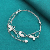 925 Silver Butterfly Heart Chain Bracelet Charm Wedding Jewelry