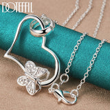 925 Silver Butterfly Heart Pendant Necklace 18-30 Inch Chain
