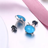925 Silver Cat Ear Studs Earrings Women Jewelry Wedding Gift