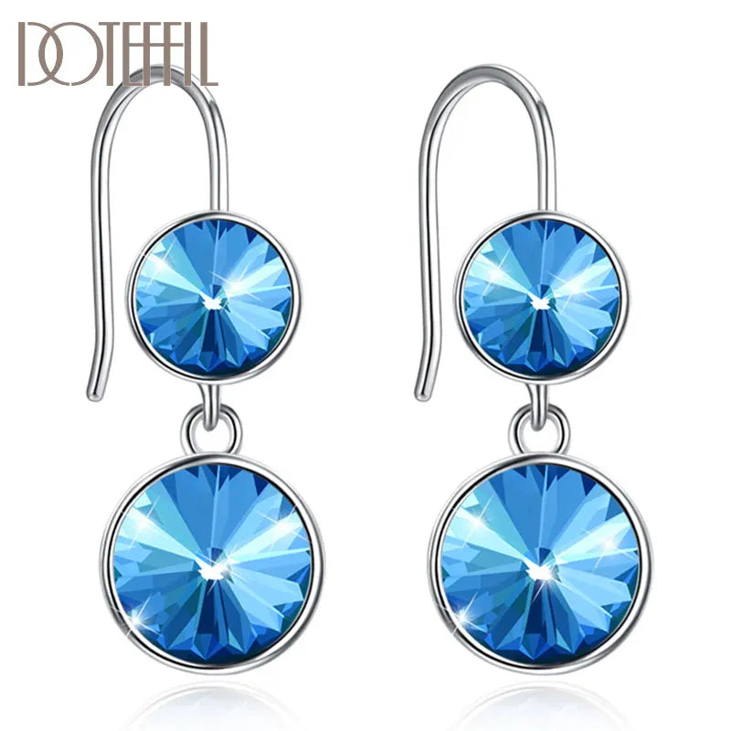 925 Silver Double Crystal Earrings Wedding Jewelry Gift