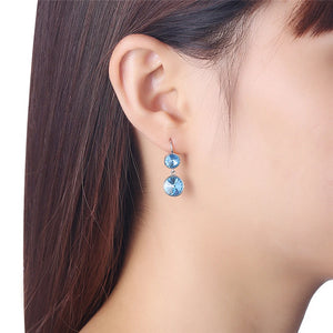 925 Silver Double Crystal Earrings Wedding Jewelry Gift