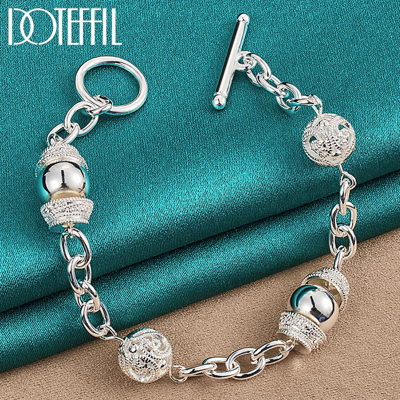 925 Silver Charm Ball Bracelet Wedding Engagement Jewelry