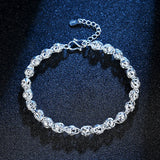 Sterling Silver Charm Hollow Bead Chain Bracelet for Women