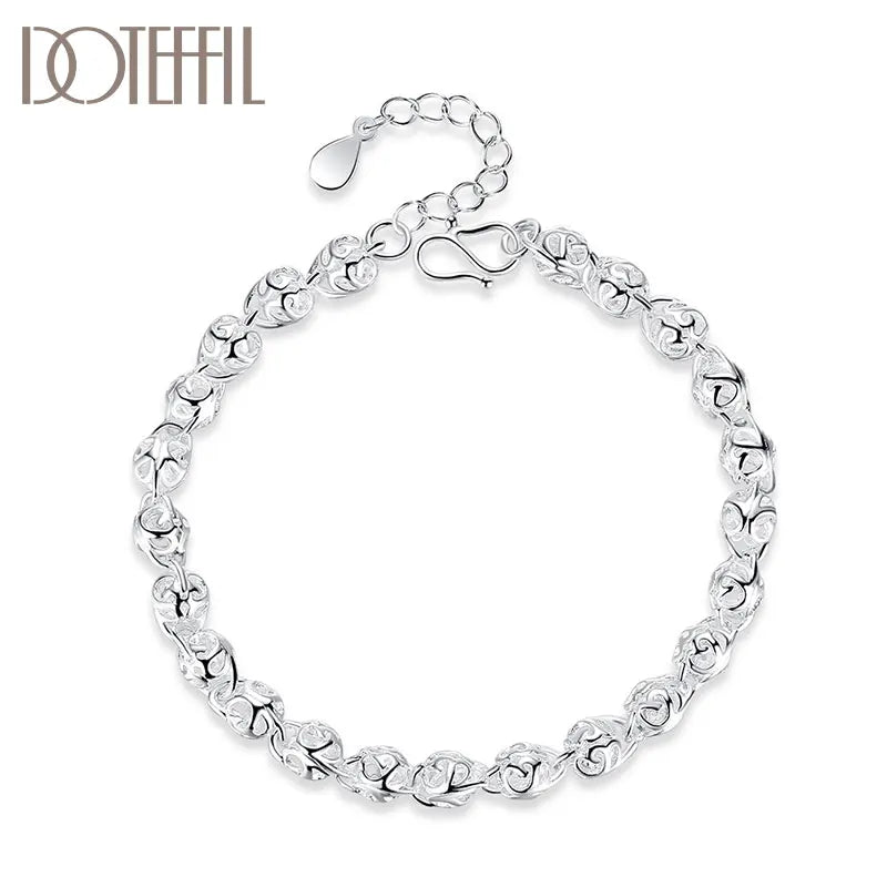 Sterling Silver Charm Hollow Bead Chain Bracelet for Women