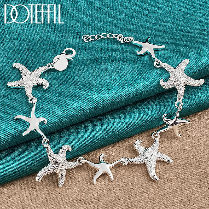 925 Silver Starfish Charm Bracelet Chain Women Wedding Party Jewelry