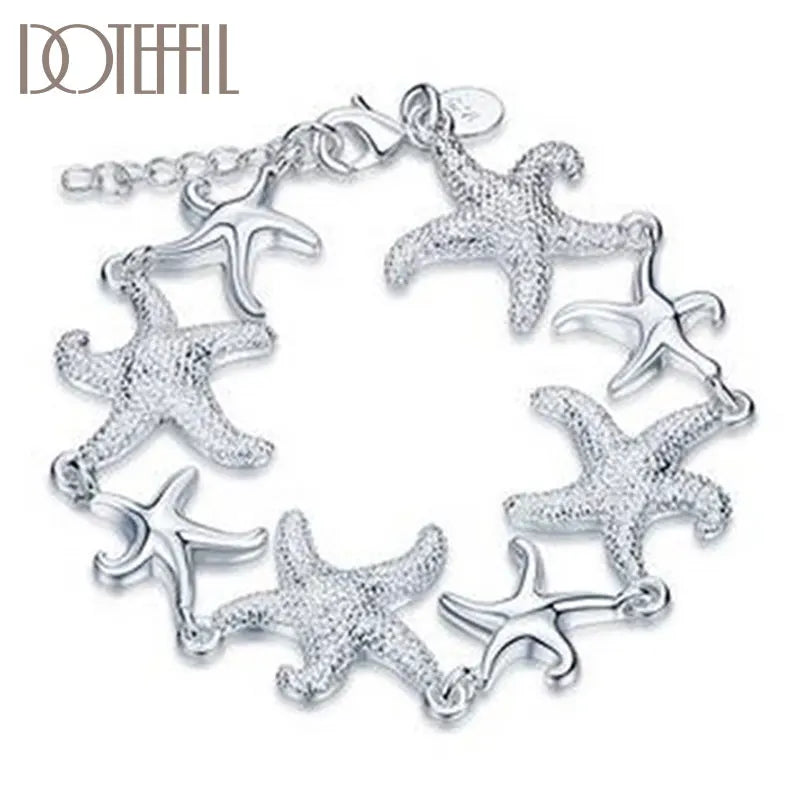 925 Silver Starfish Charm Bracelet Wedding Jewelry