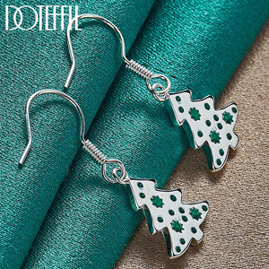 925 Silver Christmas Tree Drop Earrings Charm Women Jewelry