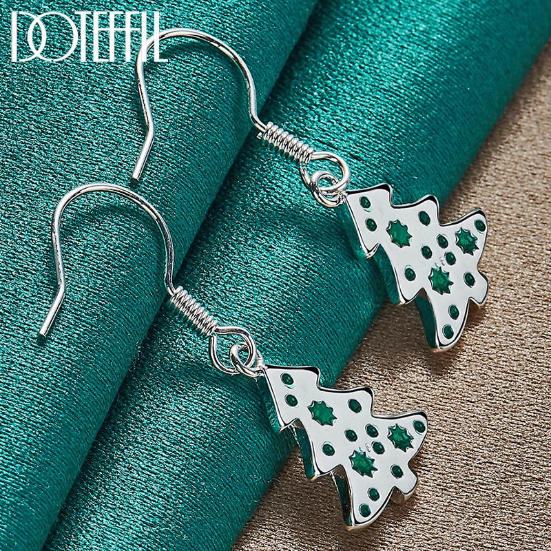 925 Silver Christmas Tree Drop Earrings Charm Women Jewelry