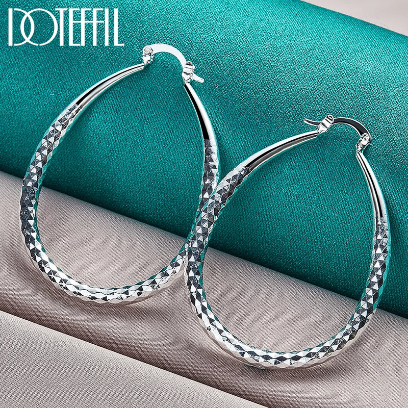 925 Sterling Silver Circle 41mm Hoop Earrings Lady Gift Charm Wedding Jewelry