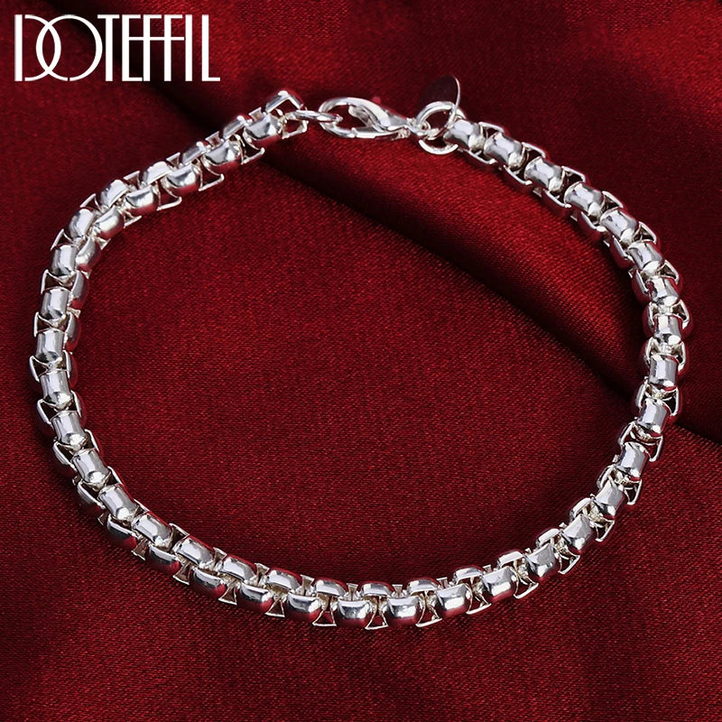 925 Silver Circle Round Box Chain Bracelet Wedding Jewelry