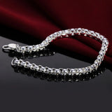 925 Silver Circle Round Box Chain Bracelet Wedding Jewelry