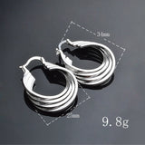 925 Sterling Silver Circle Shape Earrings Women Party Gift