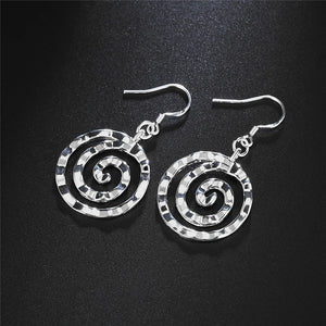 925 Silver Spiral Circle Earring Women Wedding Party Charm Jewelry