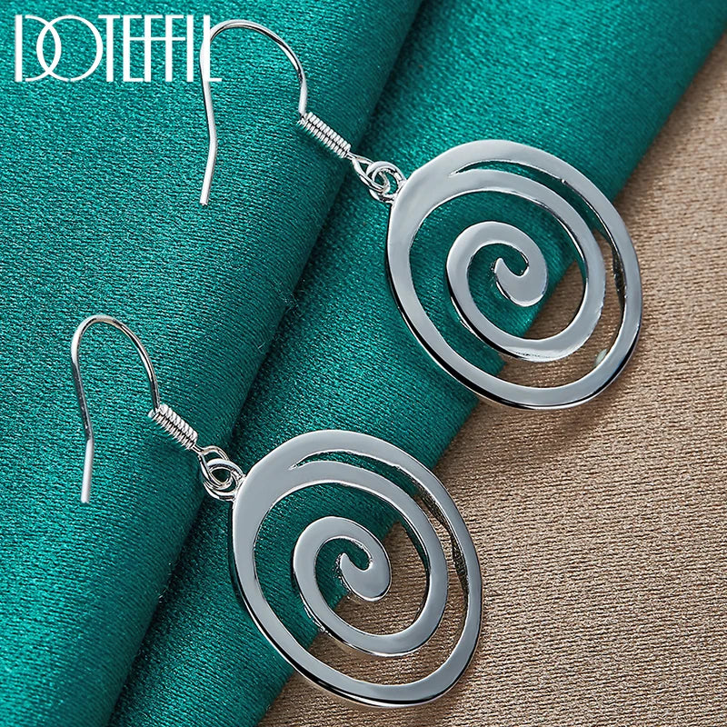 925 Silver Circle Spiral Earring Women Wedding Engagement Party