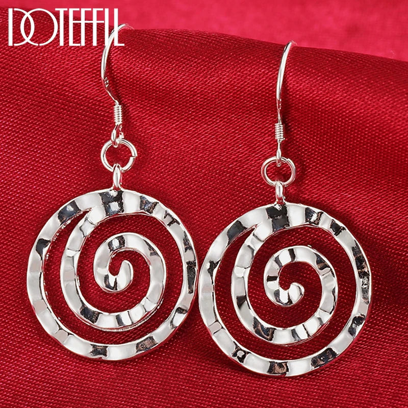 925 Silver Spiral Circle Earring Women Wedding Party Charm Jewelry