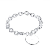 925 Sterling Silver Circle Tag Bracelet Wedding Jewelry