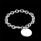 925 Sterling Silver Circle Tag Bracelet Wedding Jewelry