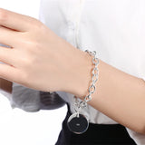 925 Sterling Silver Circle Tag Bracelet Wedding Jewelry