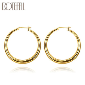 925 Sterling Silver Classic Circle Hoop 18K Gold Earrings