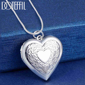 925 Silver Snake Chain Heart Photo Frame Necklace