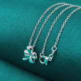 925 Silver Clover Flower Pendant Necklace 18 Inch Chain Women Wedding Engagement