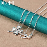 925 Silver Clover Flower Pendant Necklace 18 Inch Chain Women Wedding Engagement