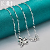 925 Silver Clover Flower Pendant Necklace 18 Inch Chain Women Wedding Engagement
