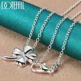 925 Silver Clover Flower Pendant Necklace 18 Inch Chain Women Wedding Engagement