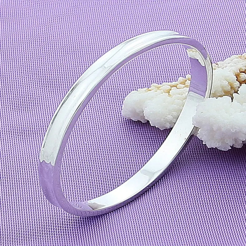 925 Sterling Silver Concave Bangle Bracelet For Woman