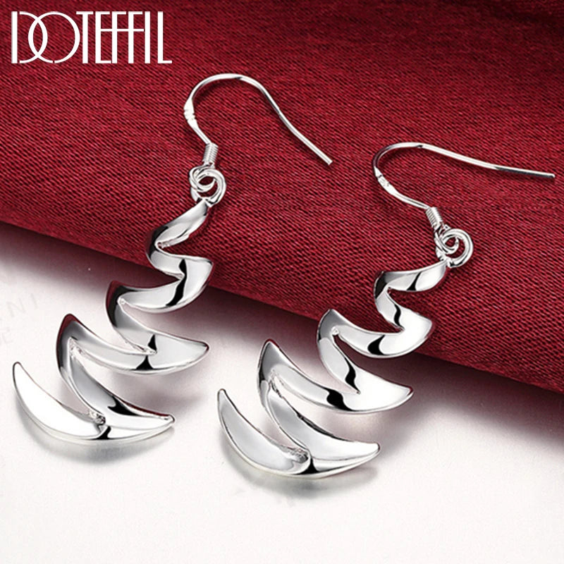 925 Silver Crescent Drop Earrings Women Jewelry Wedding Party Gift