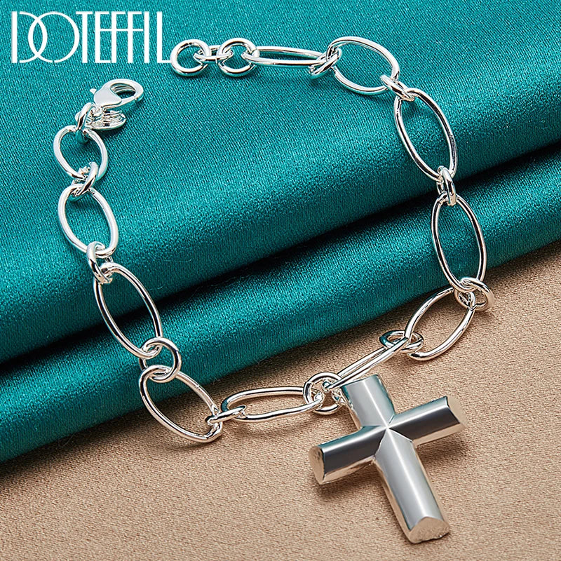 925 Silver Cross Heart Pendant Bracelet for Women