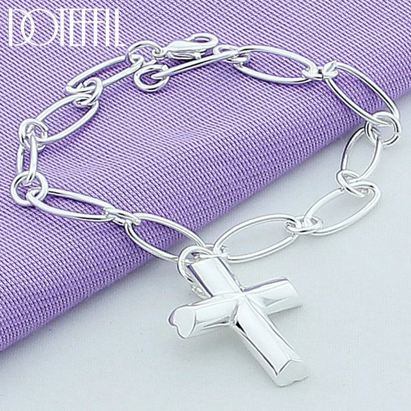 925 Silver Cross Pendant Bracelet Woman Wedding Jewelry