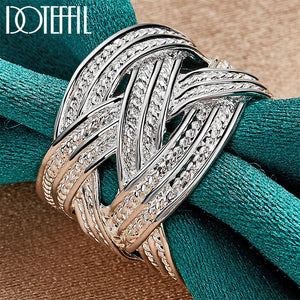 925 Silver Cross Weave Open Ring Wedding Engagement Party Charm Jewelry