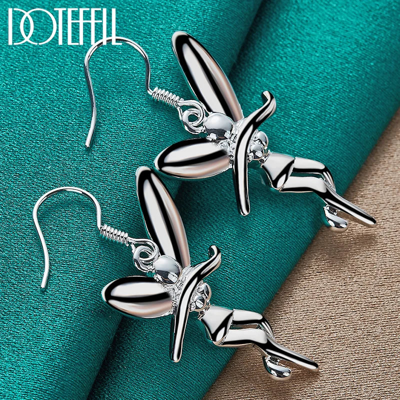 925 Silver Dancing Angel Drop Earrings Wedding Jewelry
