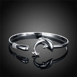925 Silver Dolphin Bangle Bracelet Women Wedding Engagement Charm Party