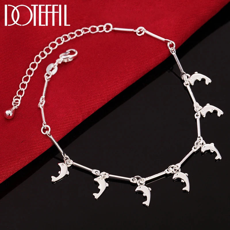 925 Silver Dolphin Pendant Bracelet for Women Wedding Jewelry